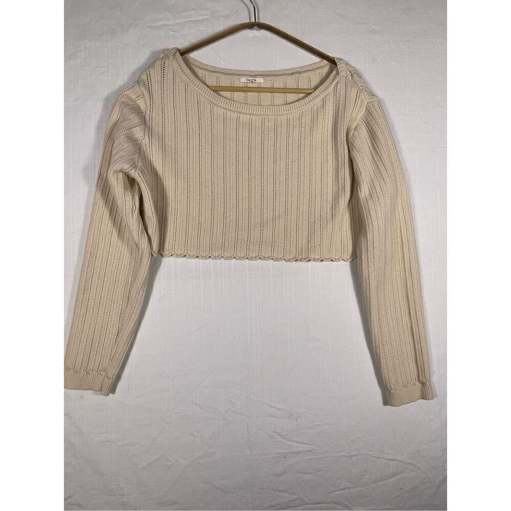 Tularosa Beige Rayon Blend Long Sleeve Ribbed Knit Cropped Sweater Size Small